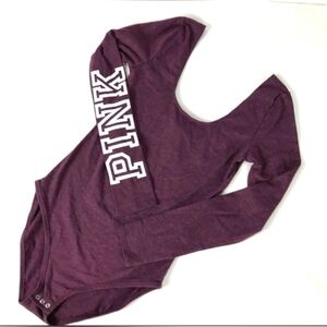 Victoria's Secret PINK Scoop Neck Bodysuit  Long Sleeve Burgundy Small NWT